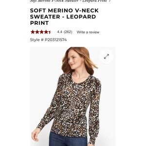 Talbots Leopard Print Merino Wool Sweater Brown Womens‎ 1X Animal Lightweight